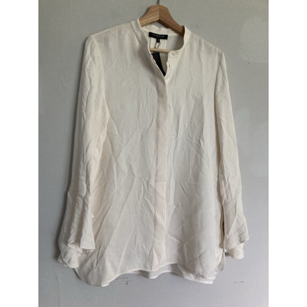 NEW w/ Flaw Lafayette 148 Silk Flare Sleeve Blouse Women MEDIUM Ivory Cream